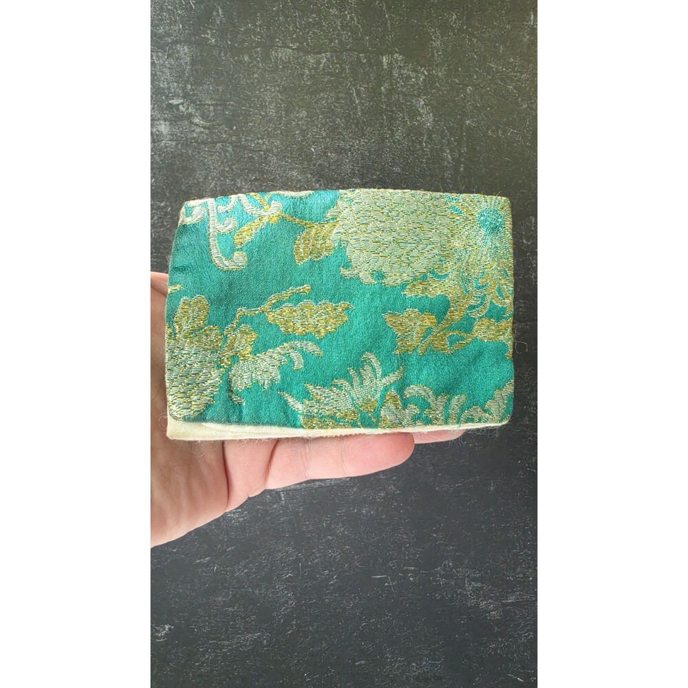 Oriental Fabric Green Floral Coin Purse/Wallet Vintage READ Description